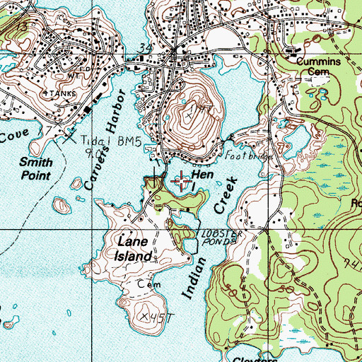 Topographic Map of Hen Island, ME