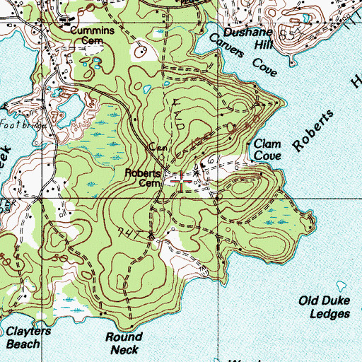 Topographic Map of Roberts Cemetery, ME
