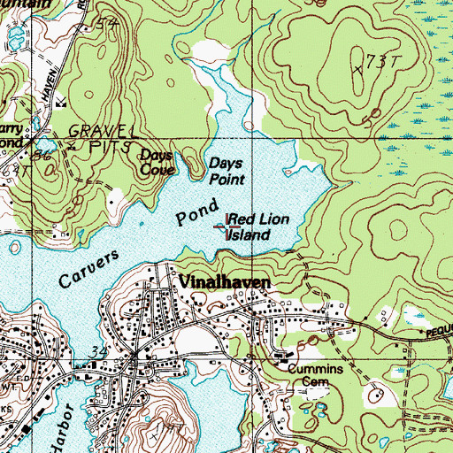 Topographic Map of Red Lion Island, ME