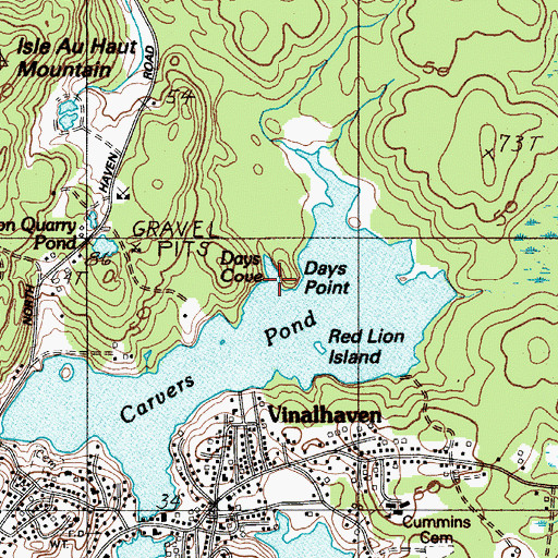 Topographic Map of Days Cove, ME