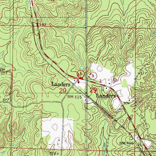 Topographic Map of Landers, AR