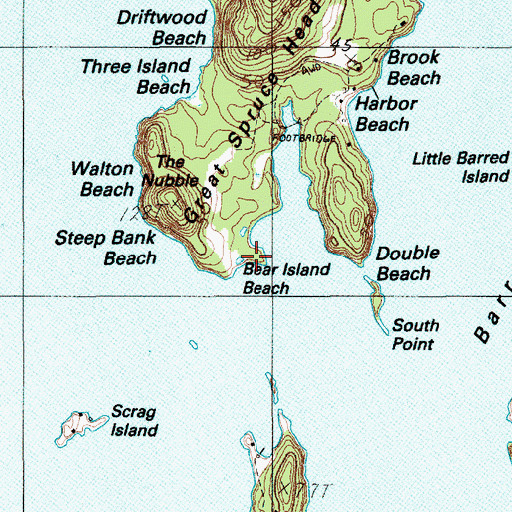 Topographic Map of Bear Island Beach, ME