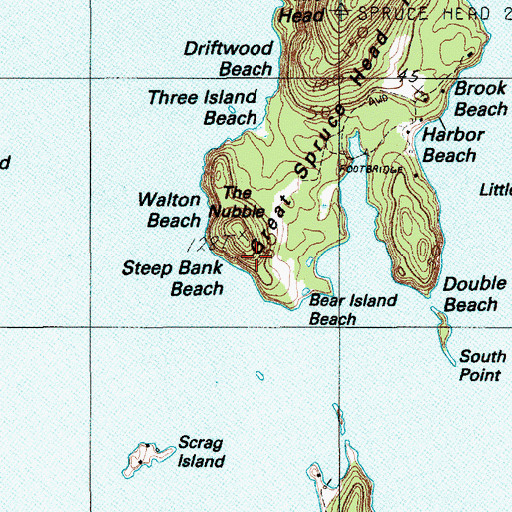 Topographic Map of Steep Bank Beach, ME