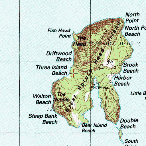 Topographic Map of Three Island Beach, ME