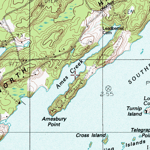 Topographic Map of Ames Creek, ME