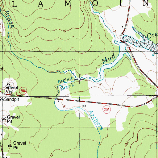 Topographic Map of Archer Brook, ME