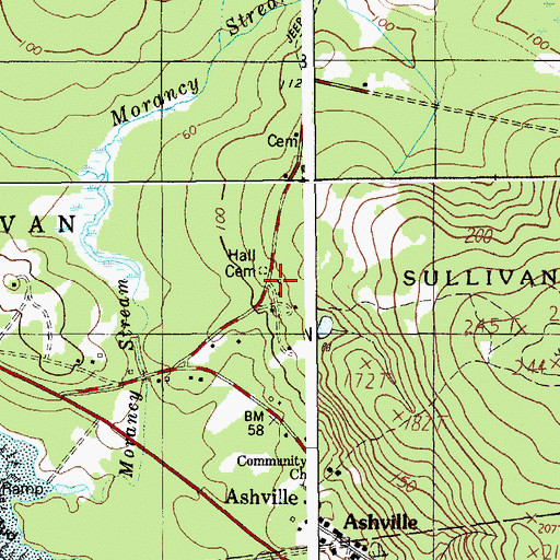 Topographic Map of Hall Cemetery, ME