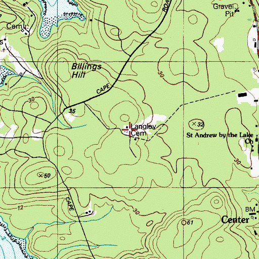 Topographic Map of Langley Cemetery, ME