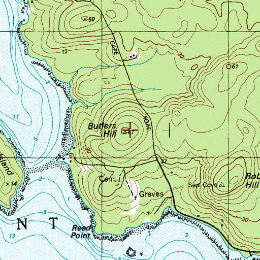 Topographic Map of Butlers Hill, ME