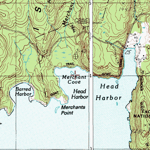 Topographic Map of Merchants Cove, ME