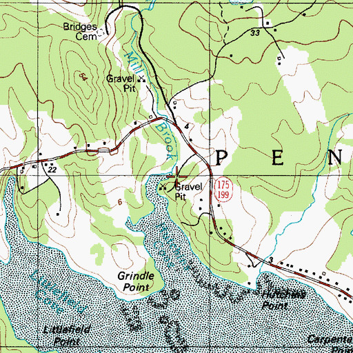 Topographic Map of Mill Brook, ME