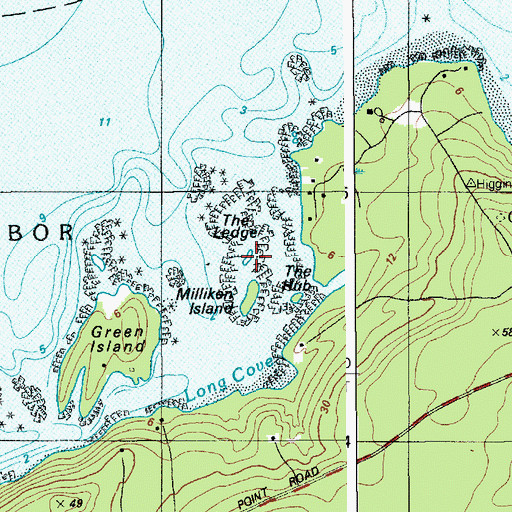 Topographic Map of The Ledge, ME