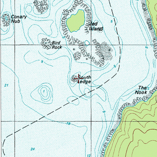 Topographic Map of South Ledge, ME