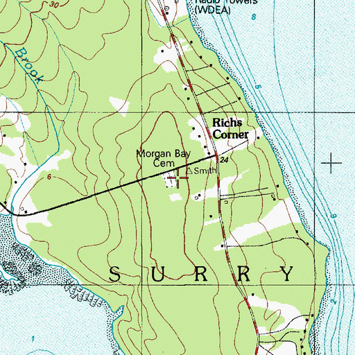 Topographic Map of Morgan Bay Cemetery, ME