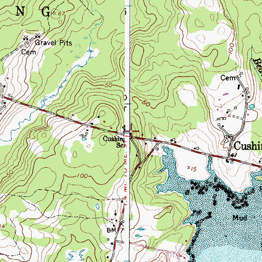 Topographic Map of Cushing Community School, ME