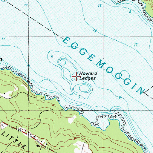 Topographic Map of Howard Ledges, ME
