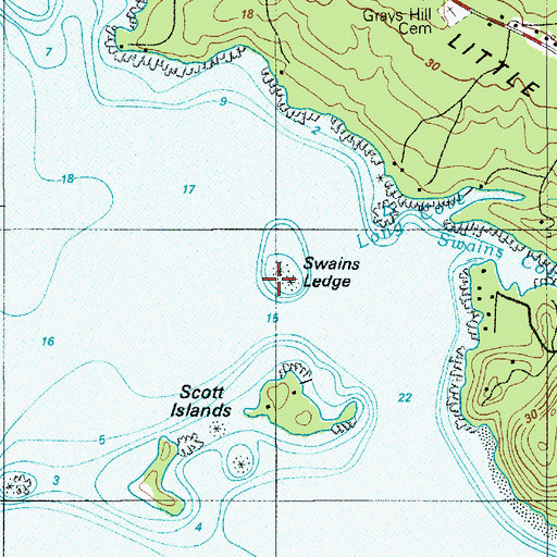 Topographic Map of Swains Ledge, ME