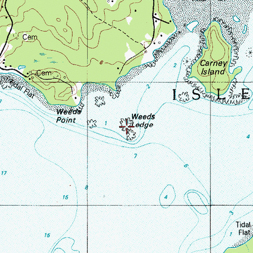 Topographic Map of Weeds Ledge, ME