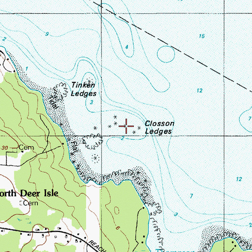 Topographic Map of Colossom Ledges, ME