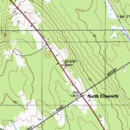 Topographic Map of Nicolin Cemetery, ME