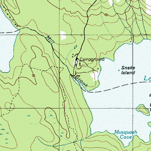 Topographic Map of Mill Brook, ME