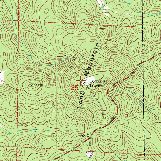 Topographic Map of Long Mountain, AR