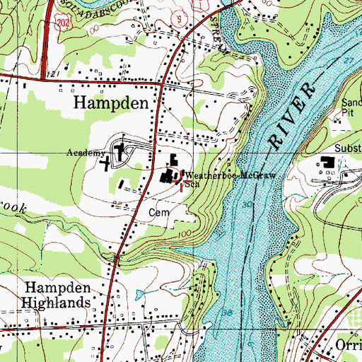 Topographic Map of Weatherbee McGraw School, ME