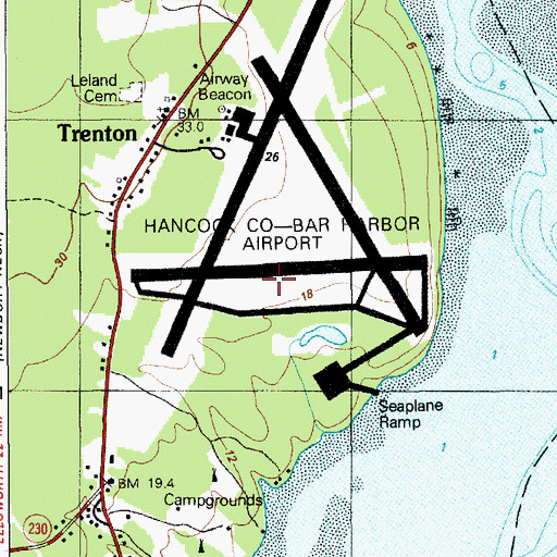 Topographic Map of Hancock County-Bar Harbor Airport, ME