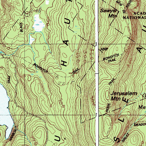 Topographic Map of Bowditch Trail, ME
