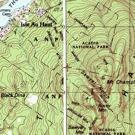 Topographic Map of Jerusalem Mountain Trail, ME