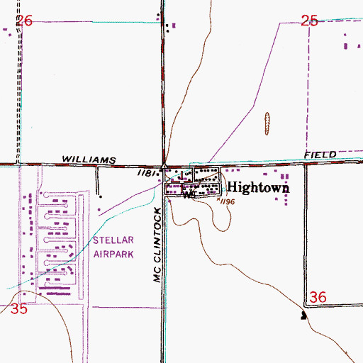 Topographic Map of Hightown, AZ