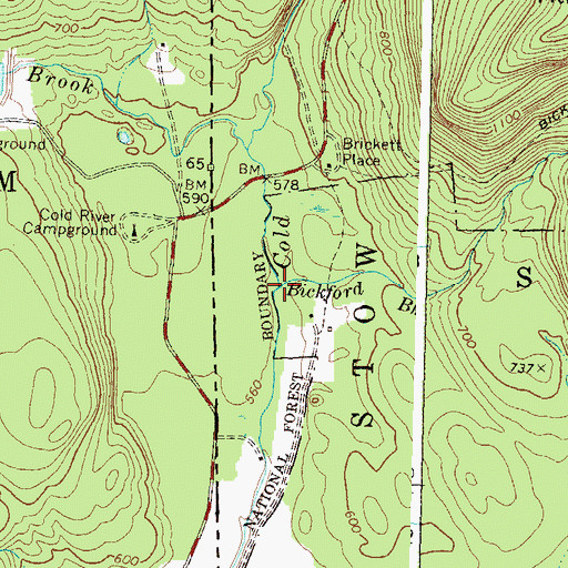 Topographic Map of Bickford Brook, ME