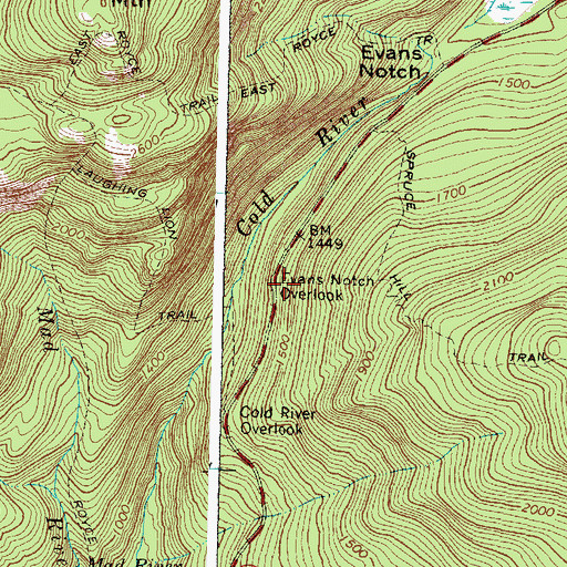 Topographic Map of Evans Notch Overlook, ME