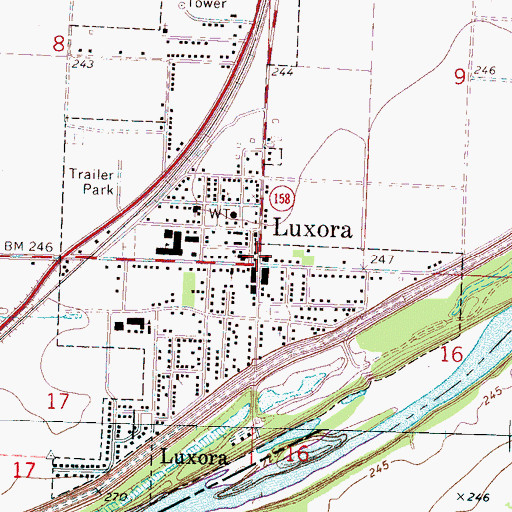 Topographic Map of Luxora, AR