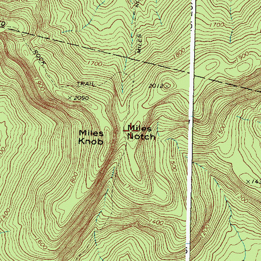 Topographic Map of Miles Notch, ME