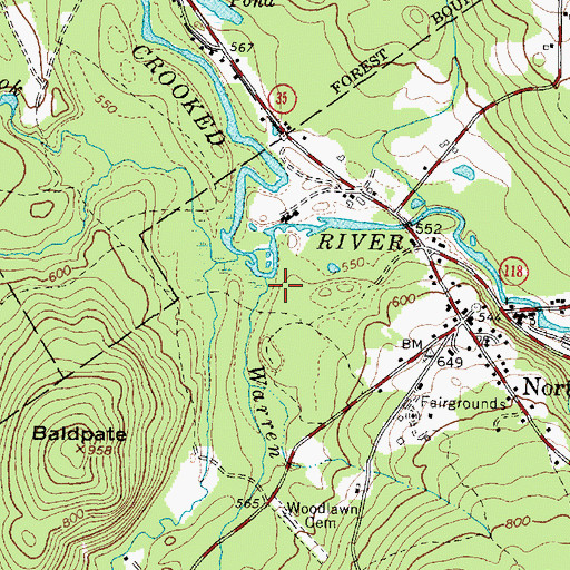 Topographic Map of Warren Brook, ME