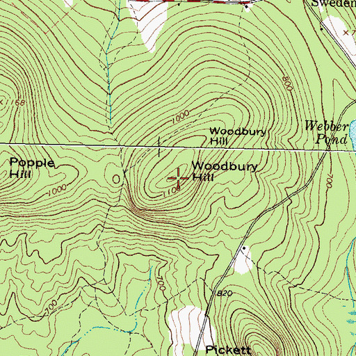Topographic Map of Woodbury Hill, ME