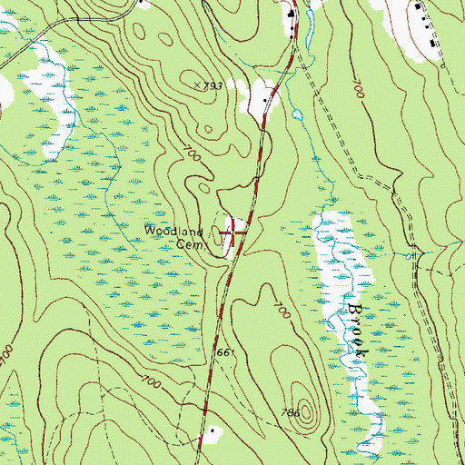 Topographic Map of Woodland Cemetery, ME
