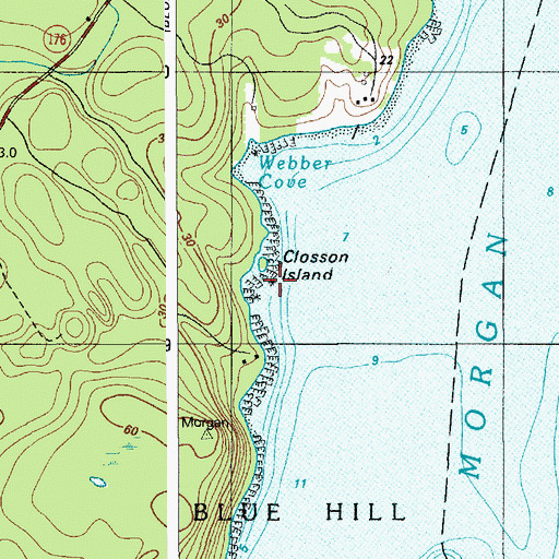 Topographic Map of Closson Island, ME