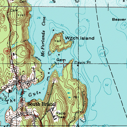 Topographic Map of Davis Point, ME
