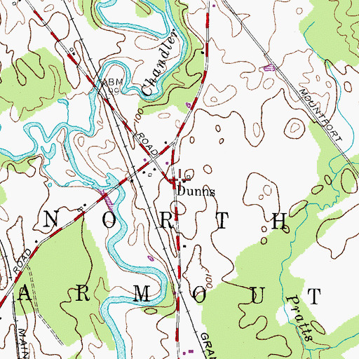 Topographic Map of Dunns, ME