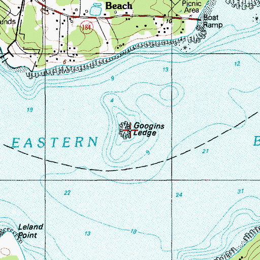 Topographic Map of Googins Ledge, ME