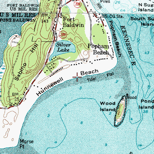 Topographic Map of Hunnewell Beach, ME