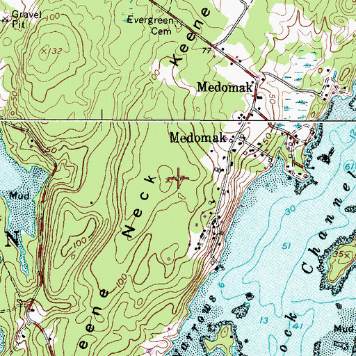 Topographic Map of Keene Neck, ME