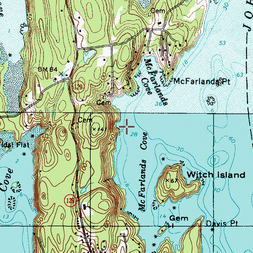 Topographic Map of McFarlands Cove, ME