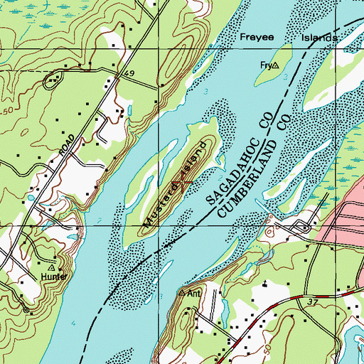 Topographic Map of Mustard Island, ME