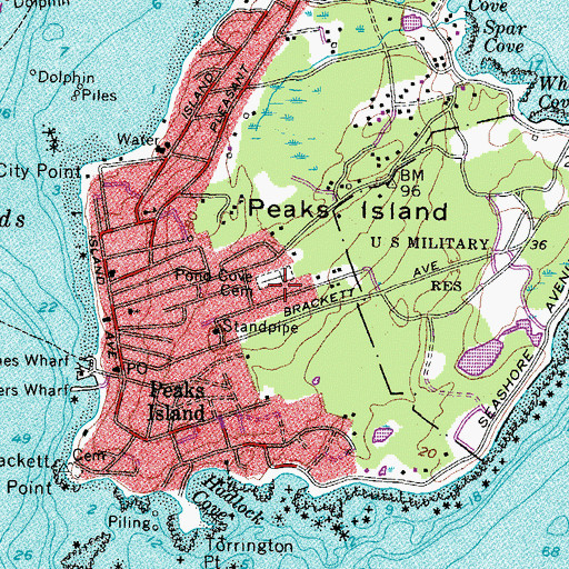Topographic Map of Peaks Island, ME