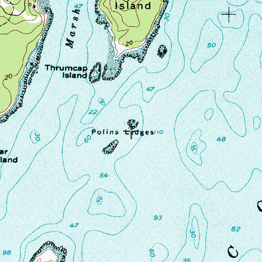 Topographic Map of Polins Ledges, ME