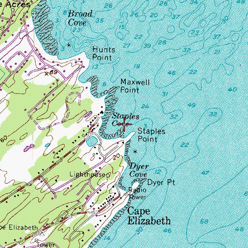 Topographic Map of Staples Cove, ME