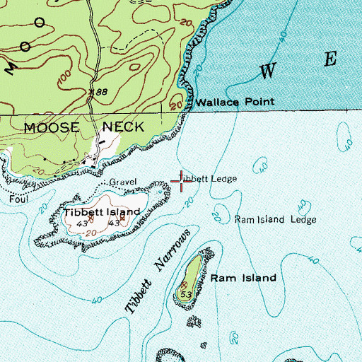 Topographic Map of Tibbett Ledge, ME